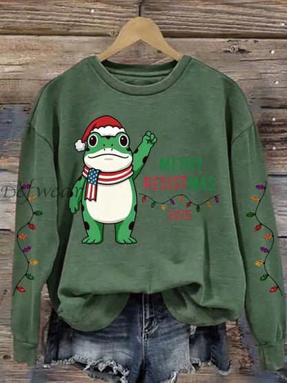 Women’s Merry Resistmas Portland Frog Printed Sweatshirt Green / S
