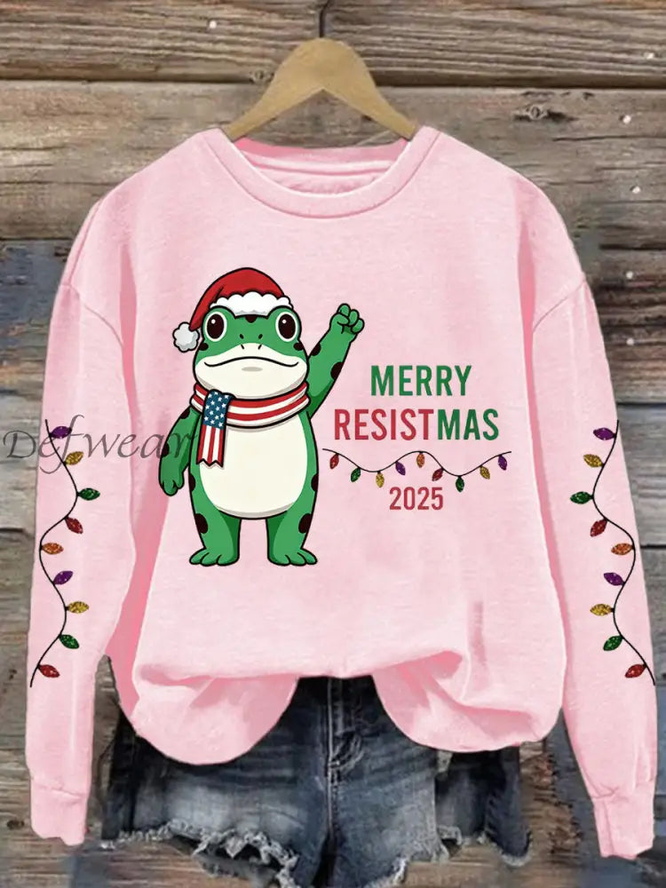 Women’s Merry Resistmas Portland Frog Printed Sweatshirt Light Pink / S