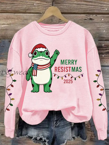 Women’s Merry Resistmas Portland Frog Printed Sweatshirt Light Pink / S