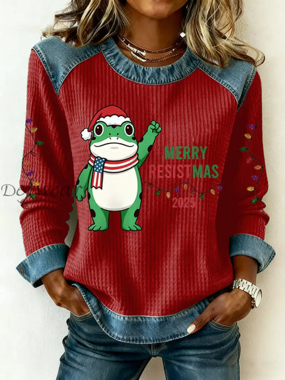 Women’s Merry Resistmas Portland Frog Printed Sweatshirt Red / S