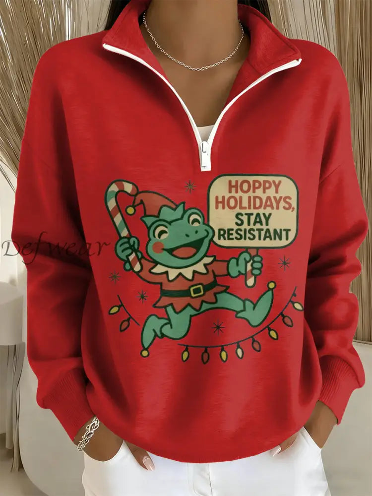 Women’s Merry Resistmas Portland Frog Printed Sweatshirt Red / S