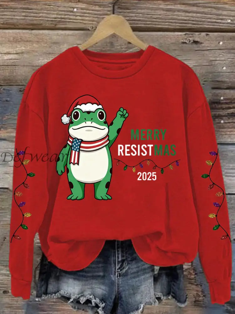 Women’s Merry Resistmas Portland Frog Printed Sweatshirt Red / S