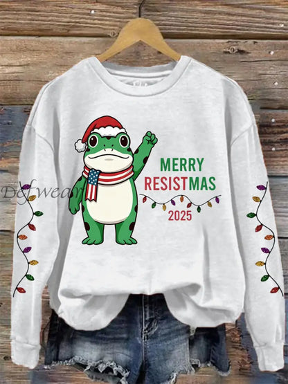 Women’s Merry Resistmas Portland Frog Printed Sweatshirt White / S