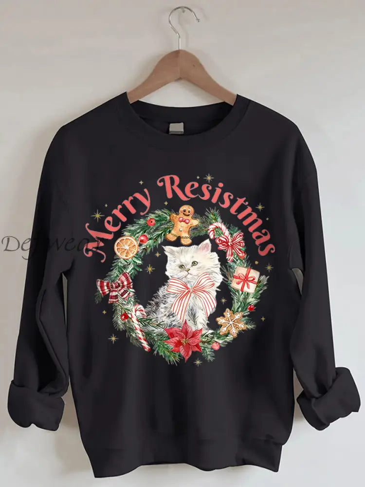 Women’s Merry Resistmas Printed Sweatshirt Black / S