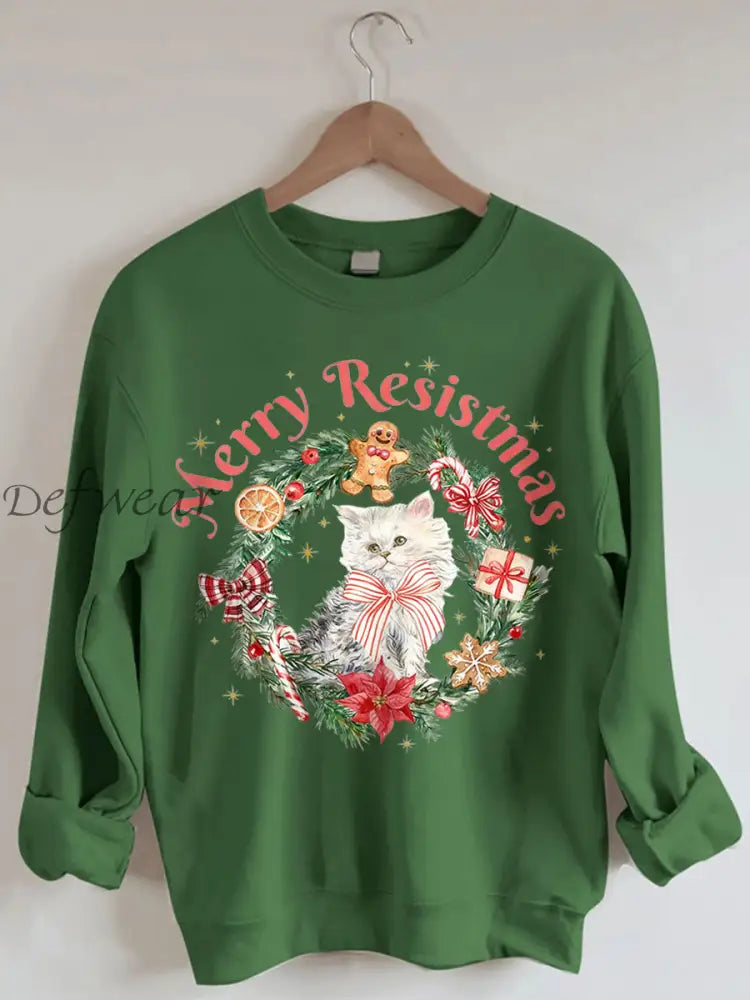 Women’s Merry Resistmas Printed Sweatshirt Green / S