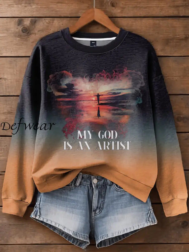 Women’s My God Is An Artist Printed Long Sleeve Sweatshirt As picture / S