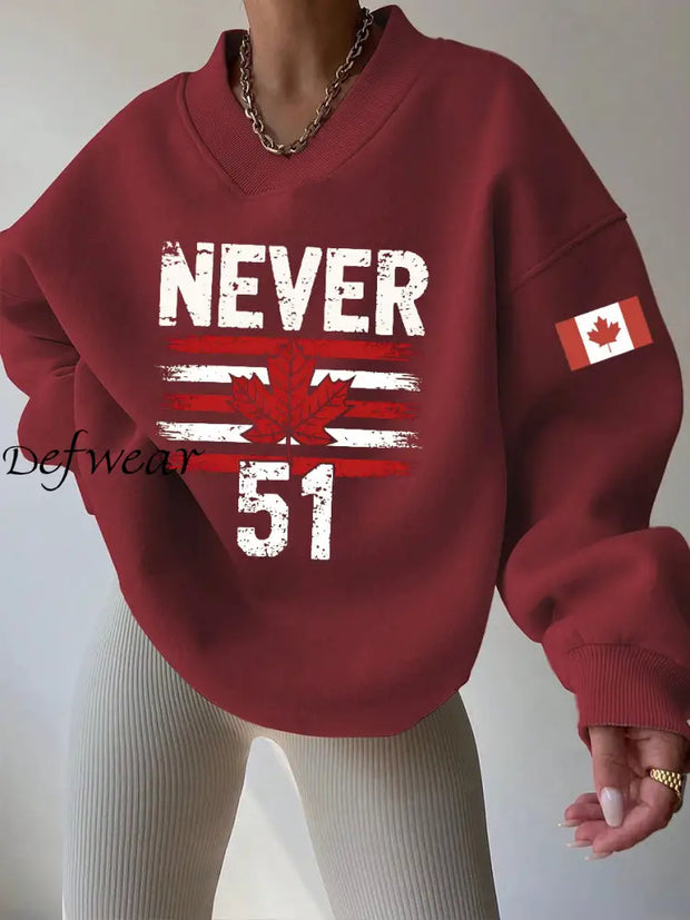 Women’s Never 51st State Canada Print V-Neck Sweatshirt Red / S