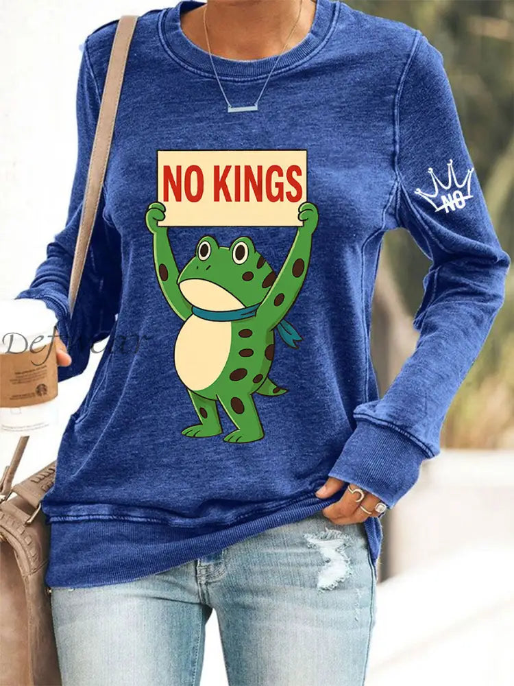 Women’s No Kings In America Print Sweatshirt Blue / S
