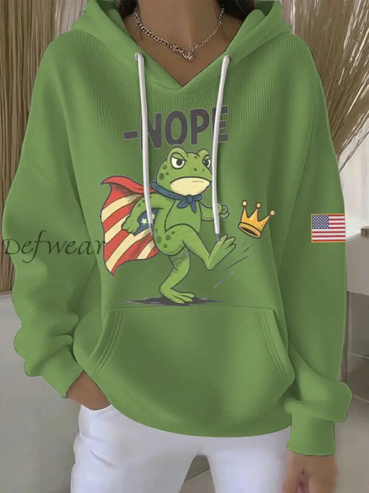 Women’s No Kings Resist Frog Print Casual Hoodie Green / S