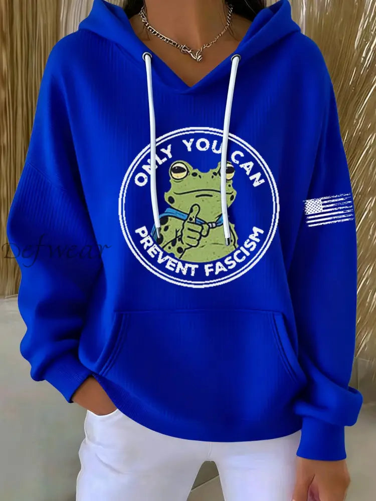 Women’s Only You Can Prevent Fascism Printed Hoodie Blue / S