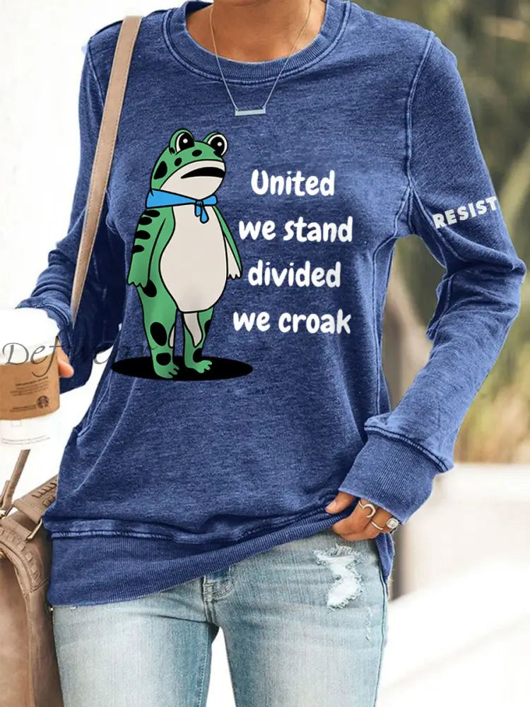 Women’s Polish Frog United We Stand Divided We Croak Print Sweatshirt Blue / S