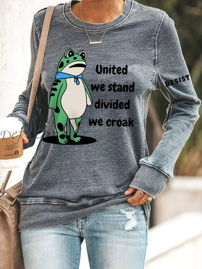 Women’s Polish Frog United We Stand Divided We Croak Print Sweatshirt Gray / S