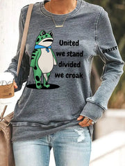 Women’s Polish Frog United We Stand Divided We Croak Print Sweatshirt Gray / S