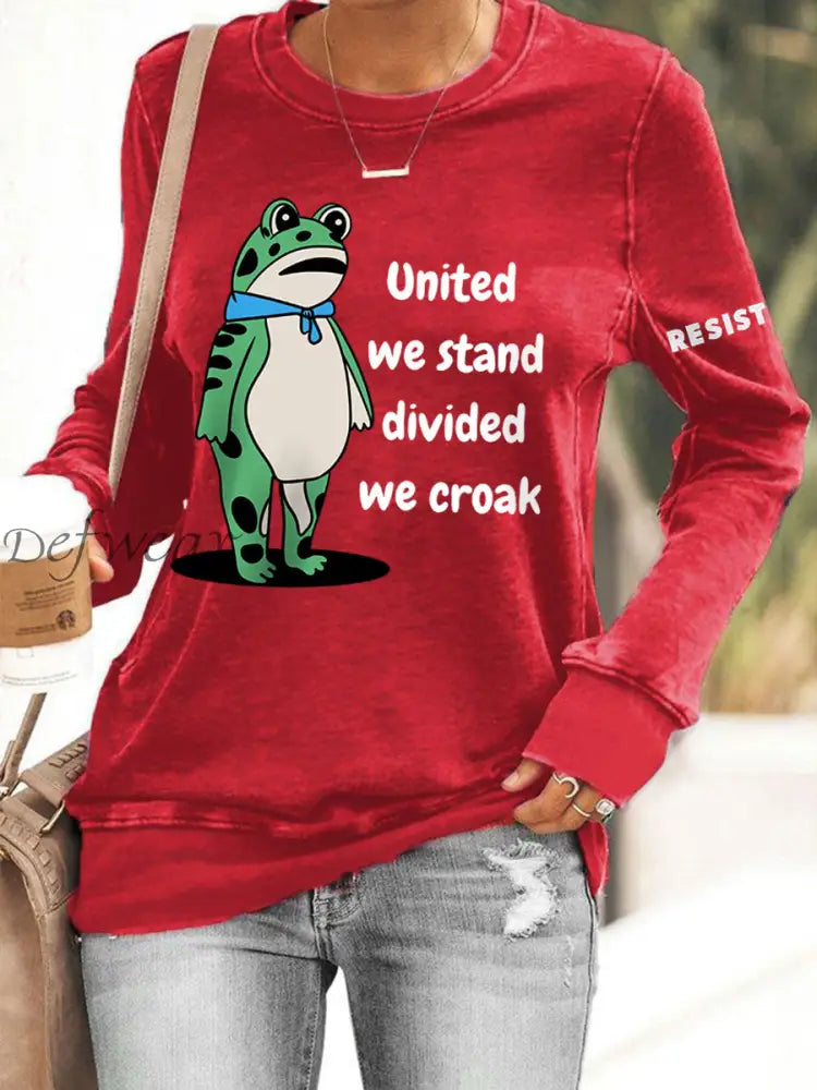 Women’s Polish Frog United We Stand Divided We Croak Print Sweatshirt Red / S