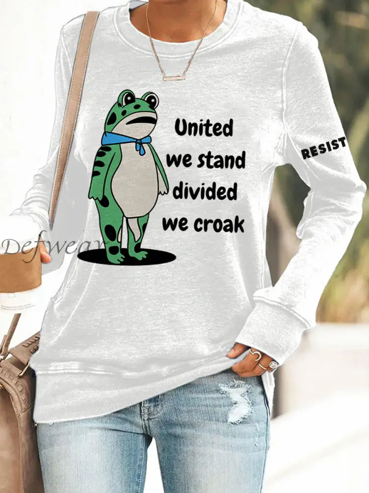 Women’s Polish Frog United We Stand Divided We Croak Print Sweatshirt White / S