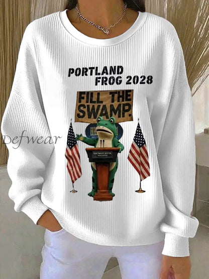 Women’s Portland Frog 2028 Ribbed Round-Neck Sweatshirt White / S