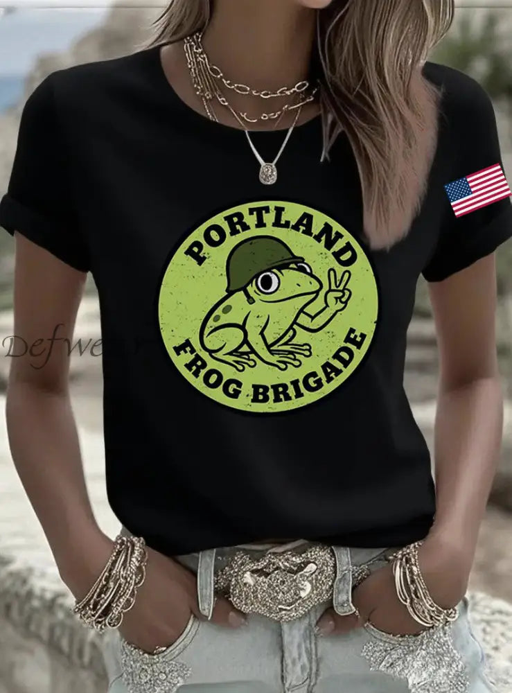 Women’s Portland Frog Brigade Printed T-Shirt Black / S