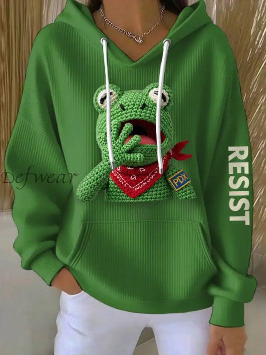 Women’s Portland Frog Crochet Art Hoodie Green / S