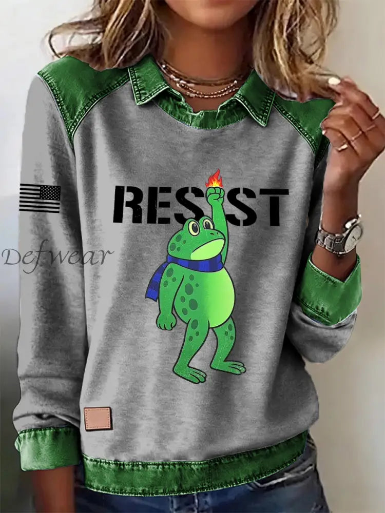 Women’s Portland Frog Resist Printed Long Sleeve Shirt Gray / S