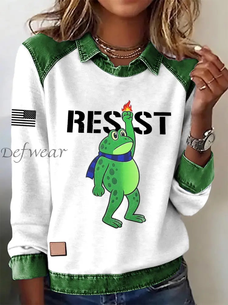Women’s Portland Frog Resist Printed Long Sleeve Shirt White / S