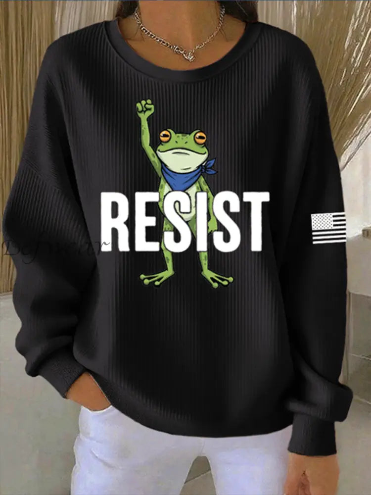 Women’s Portland Frog Resist Ribbed Round-Neck Sweatshirt Black / S