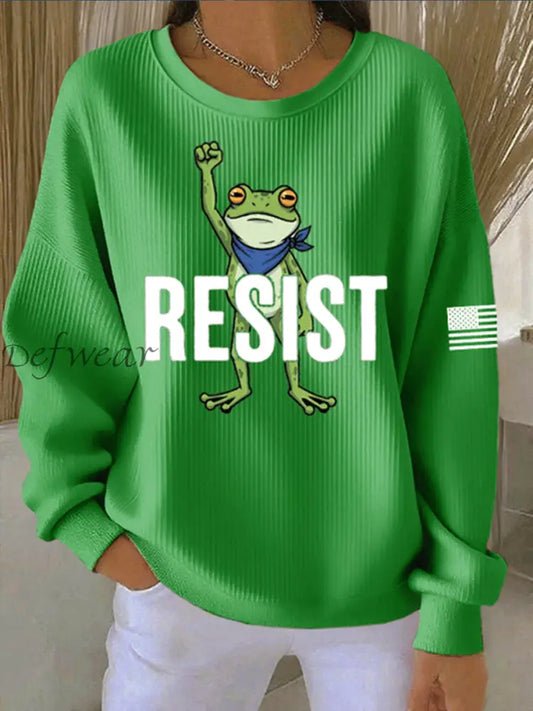 Women’s Portland Frog Resist Ribbed Round-Neck Sweatshirt Green / S