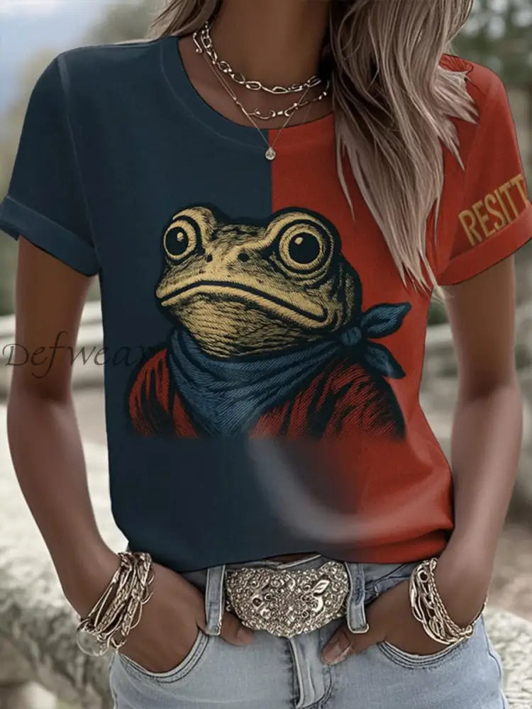 Women’s Portland Frog Resist Short-sleeved T-shirt Blue-Red / S