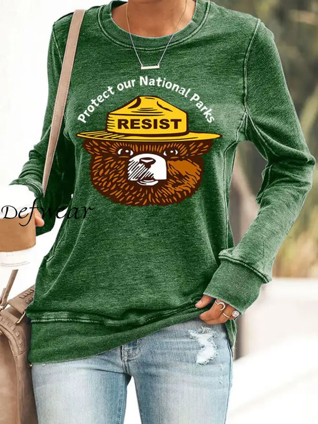 Women’s Protect Our National Park Bear Printed Sweatshirt Dark Green / S