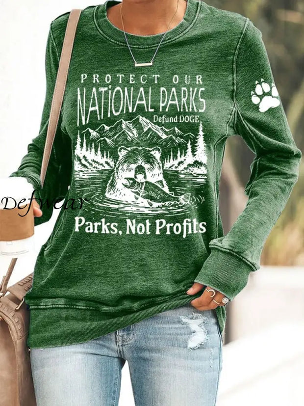 Women’s Protect Our National Parks Printed Sweatshirt Green / XS