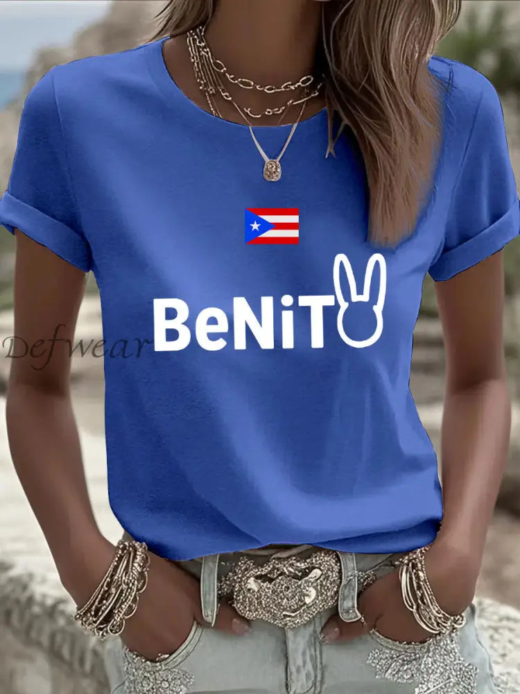 Women’s Puerto Rican singer printed T-shirt Blue / S