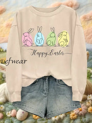 Women’s Rabbit Art Print Casual Sweatshirt Apricot / S