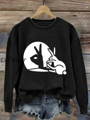 Women’s Rabbit Art Print Casual Sweatshirt Black / S