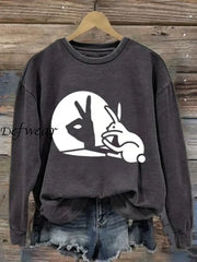 Women’s Rabbit Art Print Casual Sweatshirt Dark Gray / S