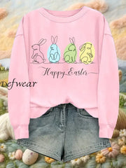 Women’s Rabbit Art Print Casual Sweatshirt Pink / S