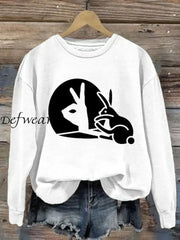 Women’s Rabbit Art Print Casual Sweatshirt White / S