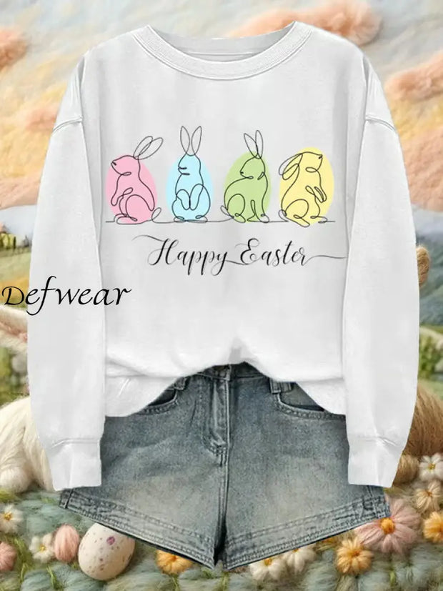 Women’s Rabbit Art Print Casual Sweatshirt White / S