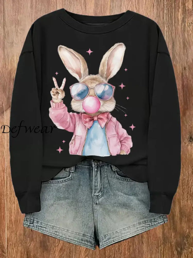 Women’s Rabbit Art Print Sweatshirt Black / S