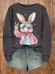 Women’s Rabbit Art Print Sweatshirt Dark Gray / S