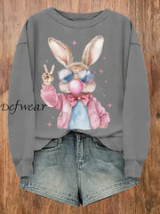 Women’s Rabbit Art Print Sweatshirt Light Gray / S