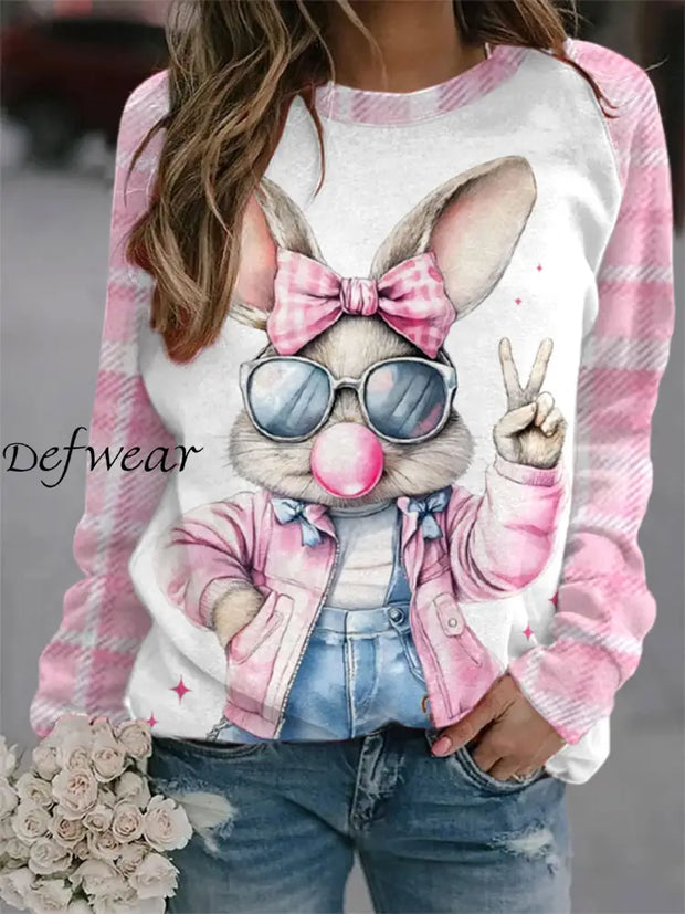 Women’s Rabbit Art Print Sweatshirt Pink / S