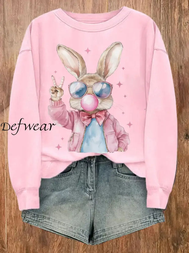 Women’s Rabbit Art Print Sweatshirt Pink / S