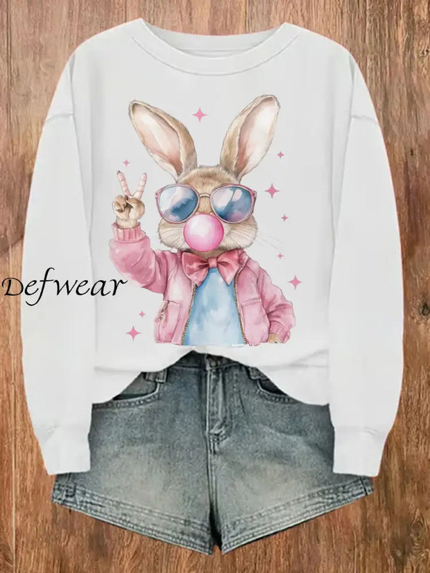 Women’s Rabbit Art Print Sweatshirt White / S