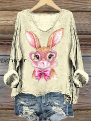 Women’s Rabbit Art Print Top Apricot / S