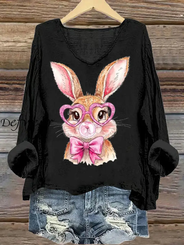 Women’s Rabbit Art Print Top Black / S