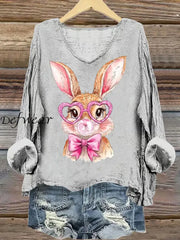 Women’s Rabbit Art Print Top Gray / S