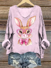 Women’s Rabbit Art Print Top Pink / S