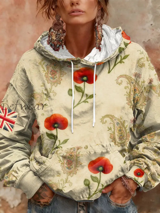 Women’s Remembrance Day poppy flower hoodie As picture / S