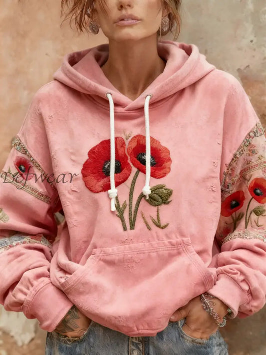 Women’s Remembrance Day poppy flower hoodie Pink / S