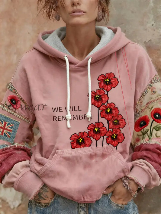 Women’s Remembrance Day poppy flower hoodie Pink / S
