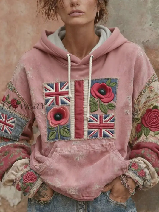 Women’s Remembrance Day poppy flower hoodie Pink / S